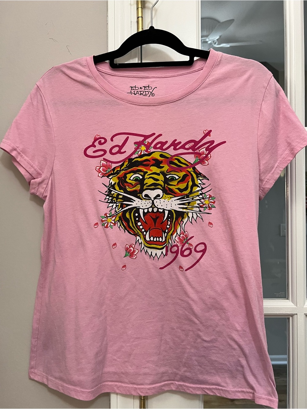 Ed Hardy Pink Tee with Bold Tiger Graphic